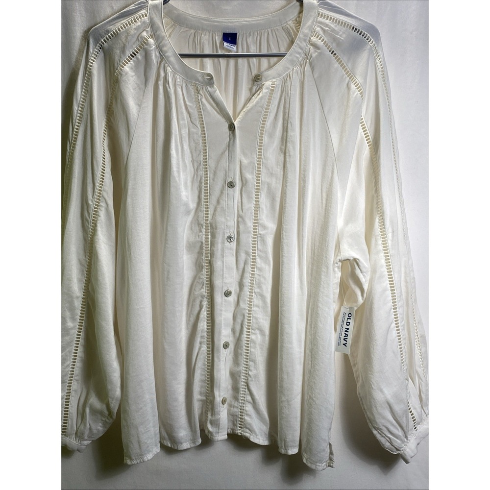 Boho Poet Long Sleeve Old Navy Womens Blouse Cotton S White Ivory Tunic Shirt